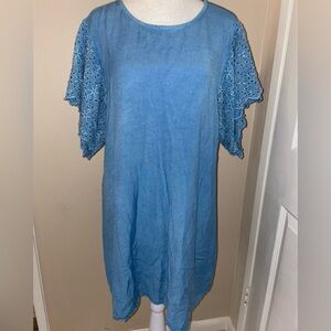 Style Envy - Blue Eyelet Ruffle Sleeve Dress - Size XL